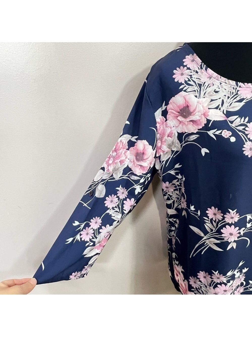 Women Long Sleeve Shirt Tunic Tops Flower Print Blouse Shirts Blue Pink Size XL - Picture 6 of 11